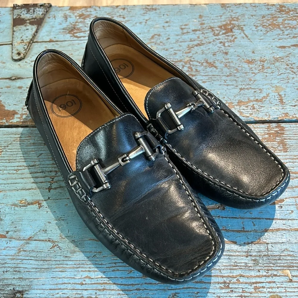 1901 men's Destin black leather horsebit driving loafers Size 10